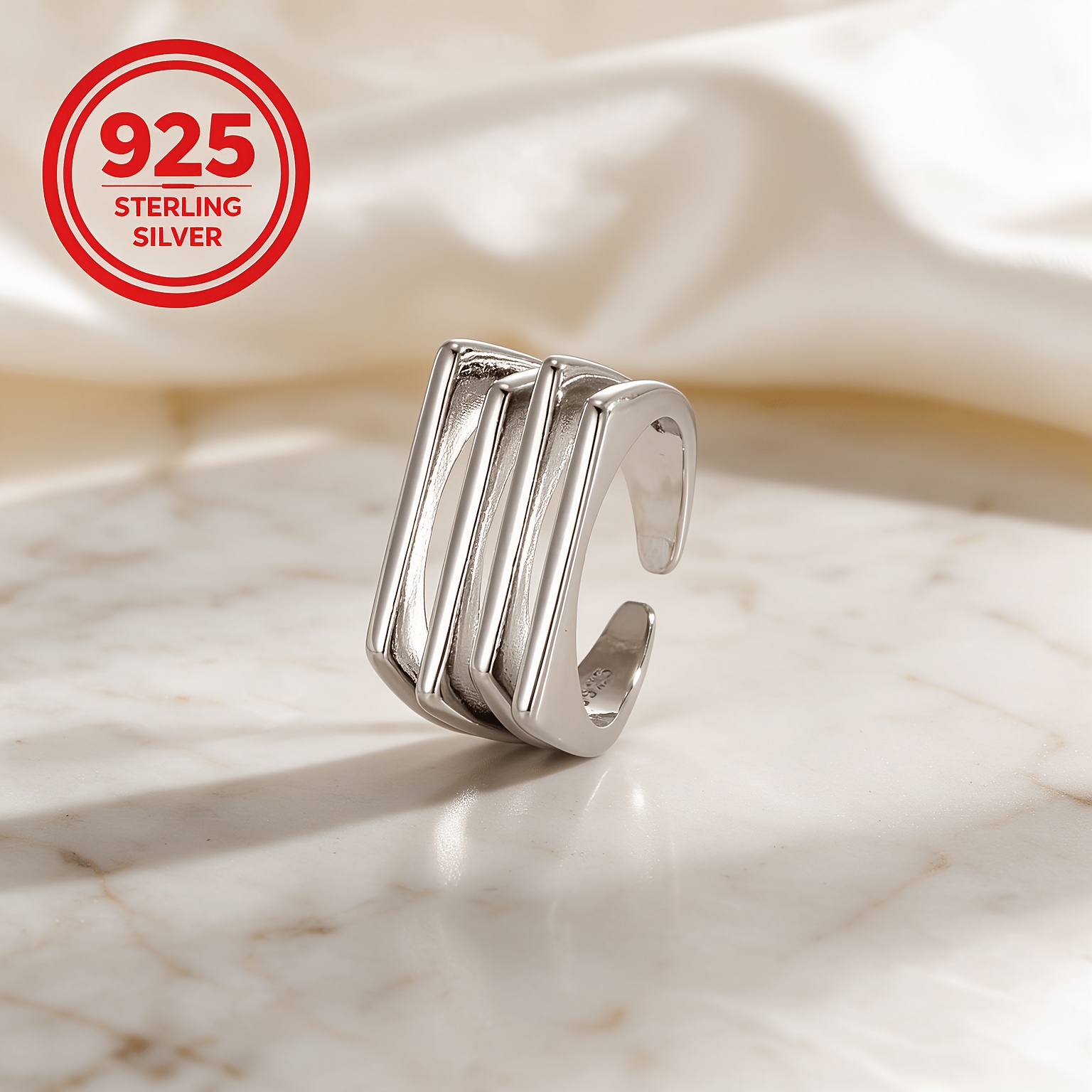 Women's 925 Silver Geometric Line Multi-Layer Statement Ring